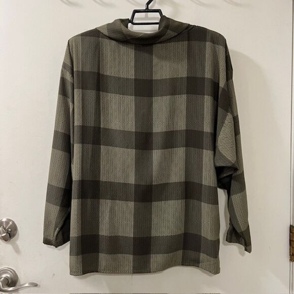 Vintage 80s Jac Dale Womens Green Plaid Cowl Neck Top Size 12/42 - Picture 7 of 12